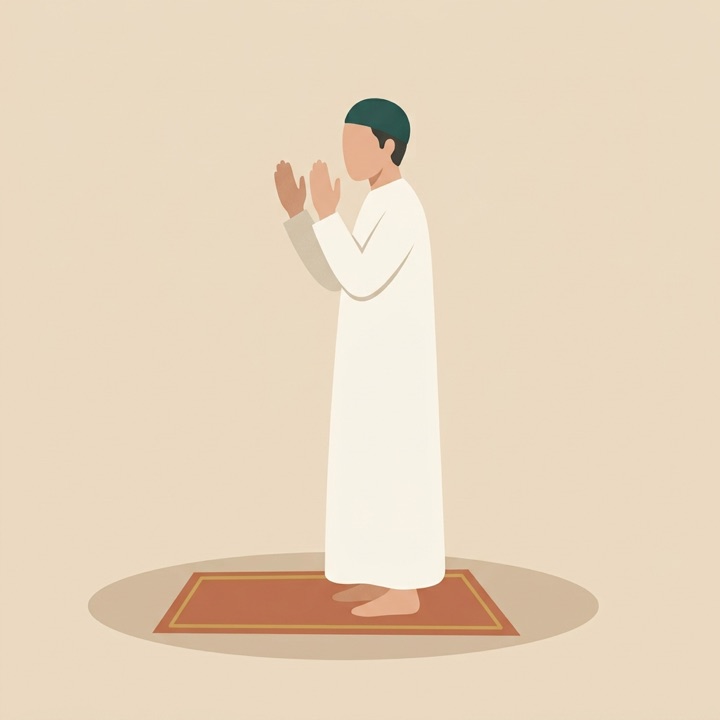 Ilustrasi posisi Takbiratul Ihram dalam sholat