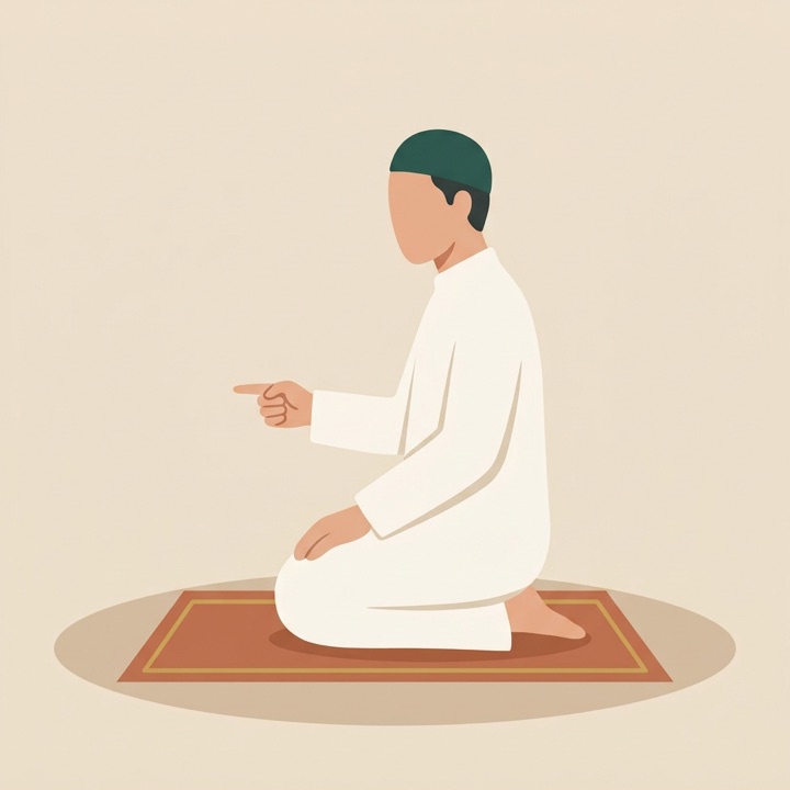 Ilustrasi posisi Tasyahud Awal (sholat 3–4 rakaat) dalam sholat